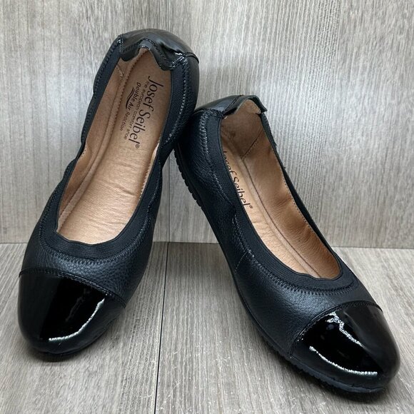 Josef Seibel Pippa 07 Ballet Flat Shoes Women Sz 37 Slip On Patent Leather Black - Picture 7 of 12